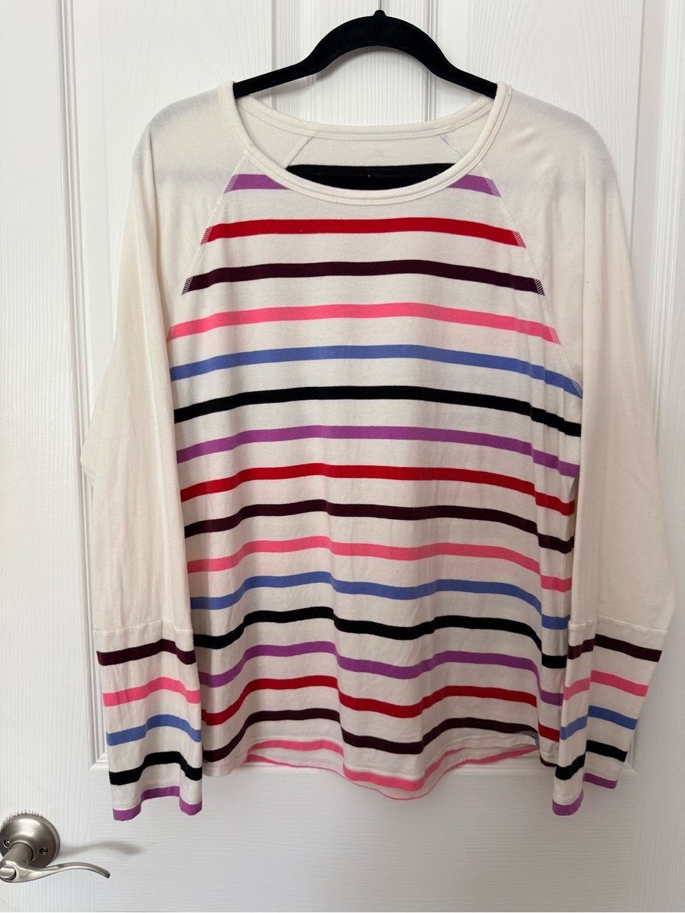 Talbots Cream Long-Sleeve Striped Tee with Multicolor Bands